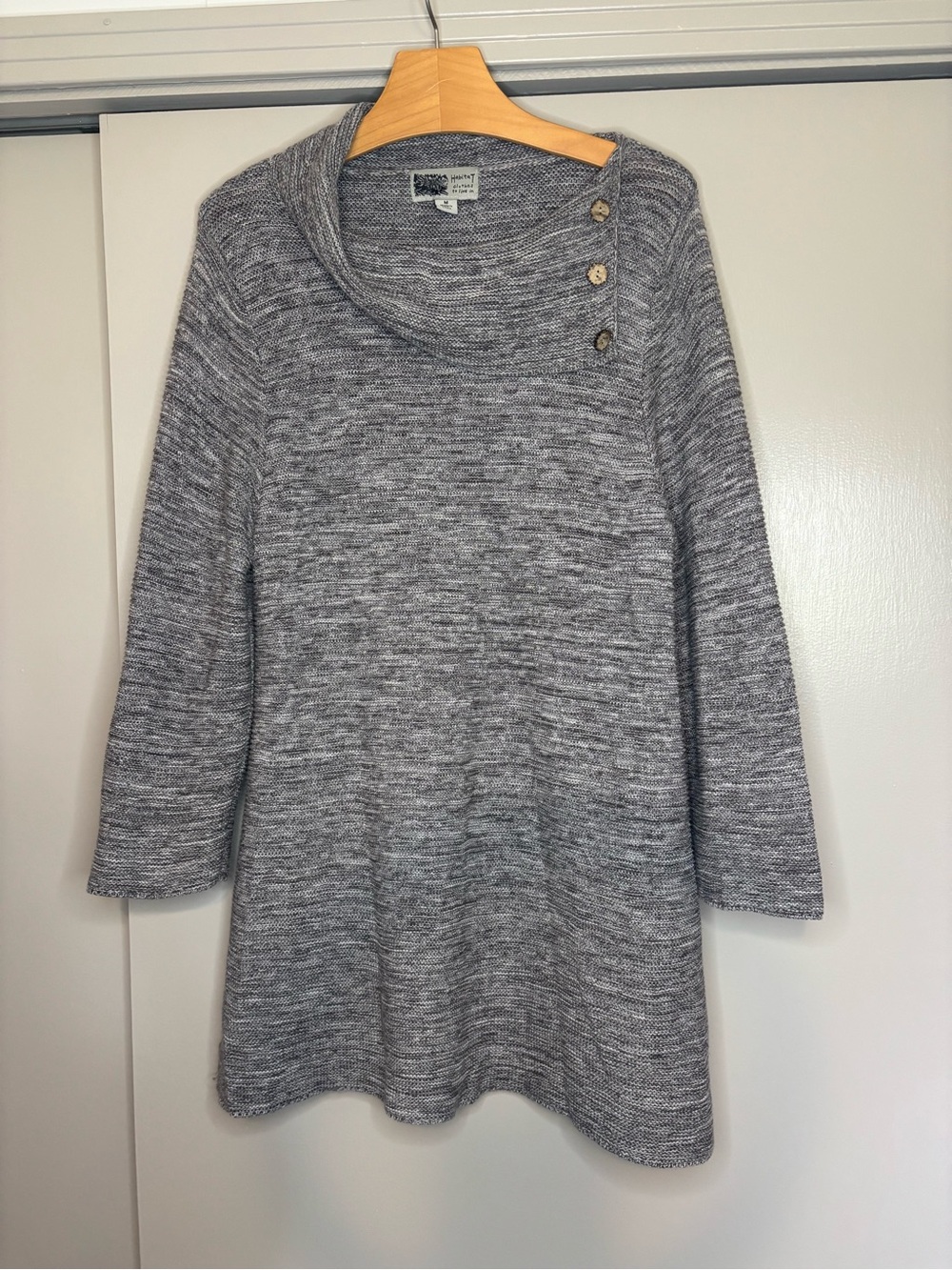 Habitat Gray Marled Button-Detail Cowl Neck Tunic Sweater size M